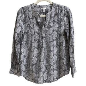 Joie Grey Black Silk Snake Print Long Sleeve Blouse Size XS